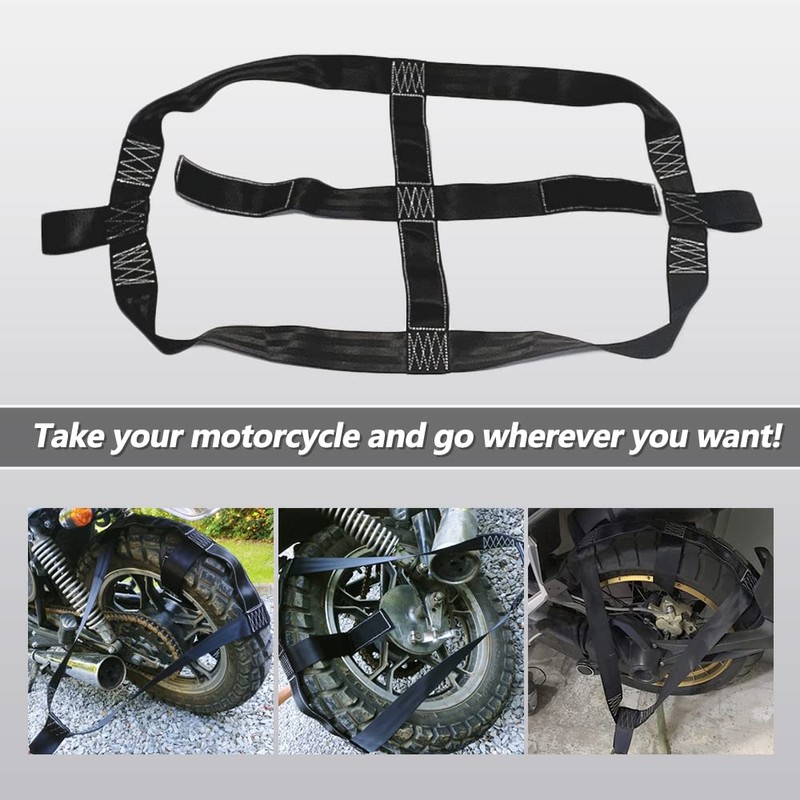 Universal Motorcycle Rear Wheel Tie-Down Strap, Transportation Bundle Belt for