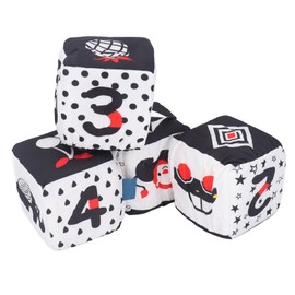 4pcs Baby Cloth Blocks Toy Letters Animals Learning Black White High Contrast Interactive Blocks Education Toy