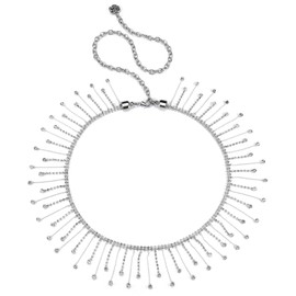 Faletony Fashion Glitter Chain Belt Rhinestone Belt with Rhinestone Tassel Shiny Waist Chain Waist Belt Silver Hip Chain Best Decoration for Jeans Dress Coat