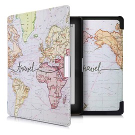 kwmobile Flip Case Compatible with Kobo Aura Edition 1 Case - eReader Case - Travel Lettering Black Multicoloured