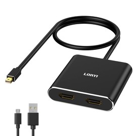 Loryi Mini DisplayPort to Dual HDMI, MDP 1.2 to 2 HDMI Splitter for Extended Displays, 4K@60Hz Mini DP MST Hub for Two Monitors, Multi-Mounting Adapter for Laptop/PC/Monitor/Projector and More