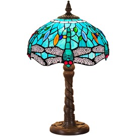 Capulina Tiffany Lamp Stained Glass Table Lamp 12x12x20 Inches Sea Grass Dragonfly Tiffany Style Reading Desk Lamp for Living Room Bedside Bedrooms Study Room Home Office
