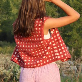 SeeLuNa Womens Checkered Sherpa Vest Sleeveless Winter Fleece Jacket High Neck Zip Up Plaid Gilet with Chest Pocket(Red,S)