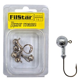 PRO FILSTAR Pack of 5 Jig Heads 5 g with Fishing Hooks N2 - Jig Head for Rubber Fish - Jig Heads Hooks - Jig Head Set - Fishing Hooks - Jig Head - Sports Set - Fishing Accessories - Fishing