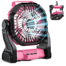 MATULSA Camping Fan Rechargeable, Real 10000mAh Small Battery Operated Fan with LED Lights Dimmable, 10’’ Portable Fans with Hook, Quiet Personal USB C Desk Fan for Camping, Beach, Worksite, Pink