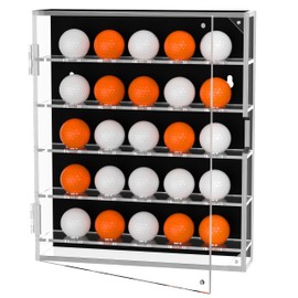 HBlife Acrylic Golf Ball Display Case Wall Mounted Cabinet Holder, Mirrored UV-Protection Clear Golf Ball Rack Holds 30 Balls with Magnetic Door Shadow Box for Collector Memorabilia Autograph Balls