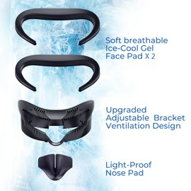 DESTEK Cooling Face Pad for Meta/Oculus Quest 3 Accessories - With Two Ice Silk Face Pads and Cooling Gel for Ultimate Comfort - Adjustable Holder and Glasses-Friendly Design