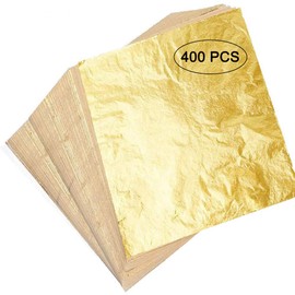 400 Sheets Imitation Gold Leaf Foil Paper for Arts, Gilding Crafting, Decoration, Furniture, 5.5 by 5.5 Inches