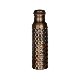 Rasiya Art Pure Copper Water Bottle - 32 oz - BPA Free Non-Insulated Jointless Leakproof Durable Metal Bottles for Sports and Travel - Antique Brick