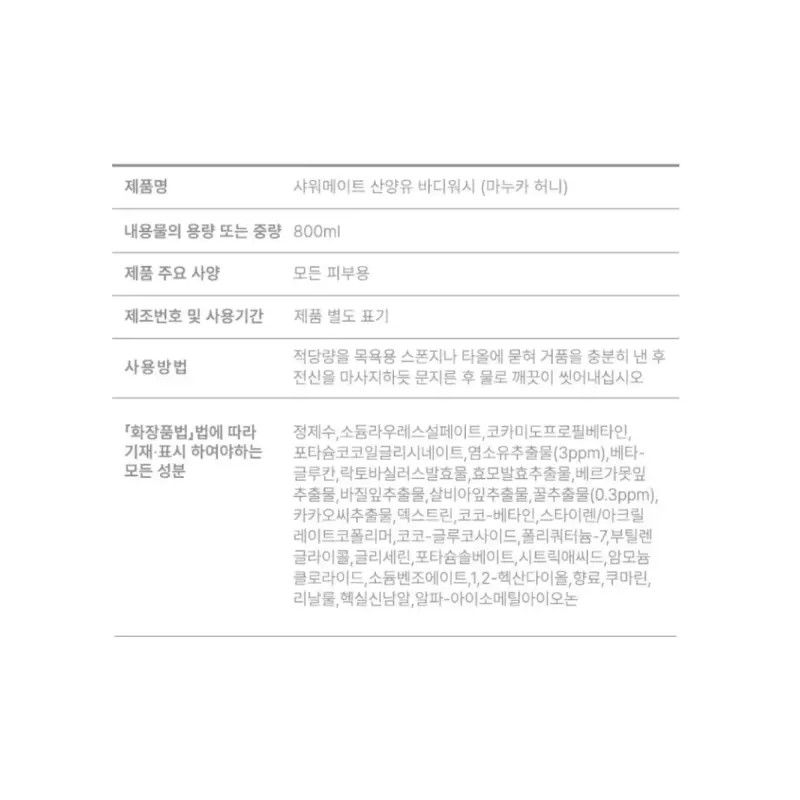 Shower Mate 샤워메이트 산양유 바디워시 800ml 2개(오리지널1,허니1)+산양유비누 90g 4입 Shower