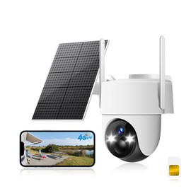 4G LTE Cellular Solar Security Camera Outdoor, No WiFi Security Camera, 360° View, 2K Night Vision, PIR Detection, 2 Way Audio, Motion Alerts, Built in SIM Card for Jobsite Dock Garage Barn