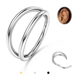 BodyBonita Double Hoop Nose Ring - Silver G23 Titanium Septum Rings 16G Nose Piercings Jewelry Conch Helix Daith Rook Tragus Cartilage Earring Hinged Nostril Piercing Lip Rings 9mm