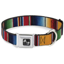 Buckle-Down Seatbelt Buckle Dog Collar - Zarape2 Vertical Multi Color Stripe - 1.5" Wide - Fits 18-32" Neck - Large