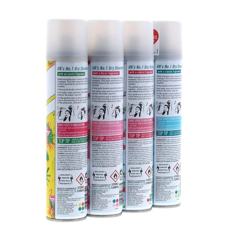 Batiste Dry Shampoo Original, Cherry, Blush, Tropical (4 pack) 6.73