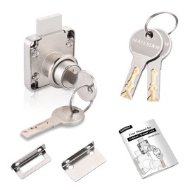 Naissian Cabinet Locks with Keys, Home Desk Lock for Drawer 7/8" Office Furniture Drawer Lock Latch, Pack of 1 Locks with 4 Keys Alike, Nickel