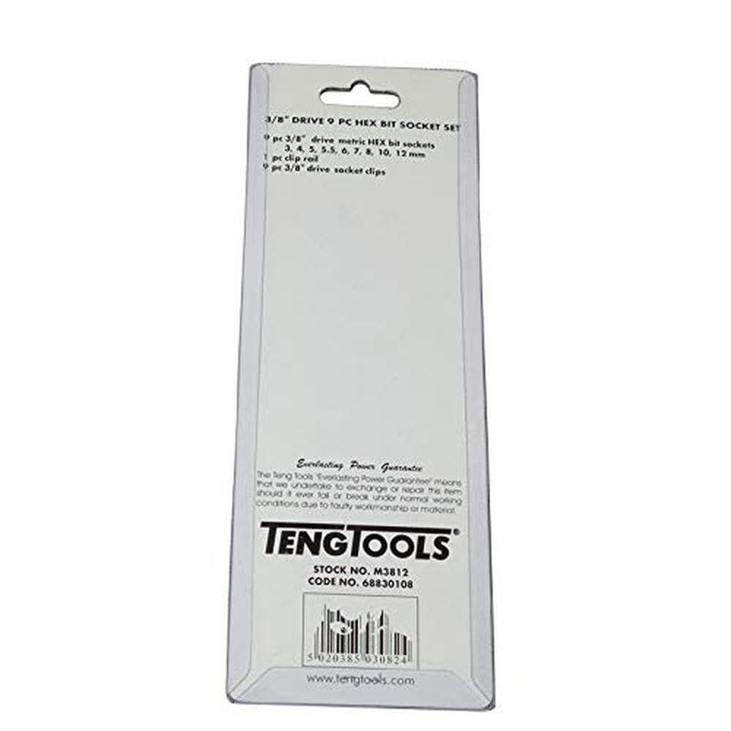 Teng M3812 10 Piece Clip Rail Hex Key Socket Set