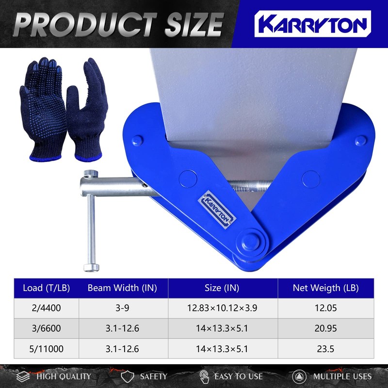 KARRYTON Beam Clamp 4400LB/2Ton,for Lifting & Rigging, 3-9Inch Beam Flange
