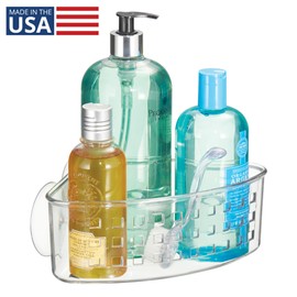iDesign Plastic Suction Cup Corner Shower Basket for Bathroom Storage - Clear - Made in USA
