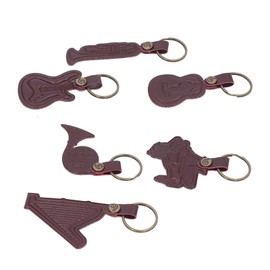 7PCS Cowhide Musical Instrument Keychains Mini Guitar Violin Horn Bass Piano Harp Keyring Set