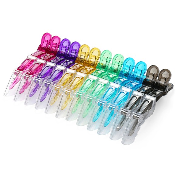 Onedor 12 pcs Transparent Professional Hair Stylist Hair Clips. Salon Alligator Croc Hair Clips for DIY Sectioning, Haircuts, and Styling. Easy to Use, Unisex.
