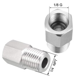 TA-VIGOR 1Pc Reducer Hex Bushing, 1/4 NPT Male to 1/8 G Female Stainless Steel Reducing Pipe Fitting Adapter for Water Oil Air Pressure Gauge, Pipe Connecting Conversion