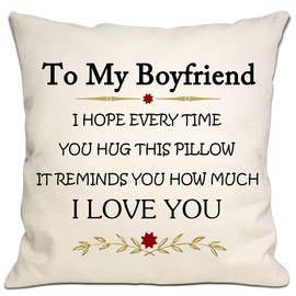 to My Boyfriend I Hope Every Time You Hug This Pillow It Reminds You How Much I Love You Throw Pillow Cover Boyfriend Reminder Gift Birthday Gift Valentine's Day (Boyfriend)