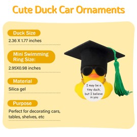 wonuu Emotional Support Rubber Duck Car Ornament, Duck Car Dashboard Decorations for Graduation Gift Duck Cool Car Accessories, Green