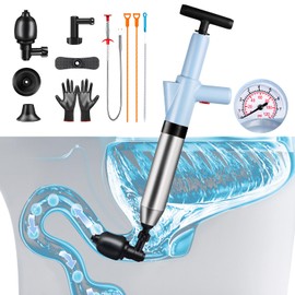 WOHPW Toilet Plunger, High Pressure Toilet Plunger Toilet Auger Air with Real-Time Barometer for Bathroom, Sinks, Kitchen, Heavy Duty Drain Unclogger - Powerful Toilet Snake Drain Clog Remover Tool