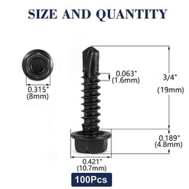 #10 x 3/4" Sheet Metal Screws 100PCS 410 Stainless Steel Hex Washer Head Tek Screws Fast Self Tapping Screws Black Oxide by SG TZH