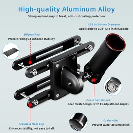 EFEALL Flag Pole Holder for Outside House, No Drilling Adjustable Flag Holder for Railing, Sturdy and Rust Proof Flag Pole Mount, Heavy Duty Flag Pole Bracket, Outdoor Flag Holder for 1'' Flagpole