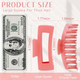 TOCESS Hair Claw Clips for Women Long Thin Hair, 8 Pack 4.33 Inch Big Matte Bright Jelly Pink Square Claw Clip Set, Non-Slip Strong Hold Lightweight Hair Clamps Solve Hair Falling Problem