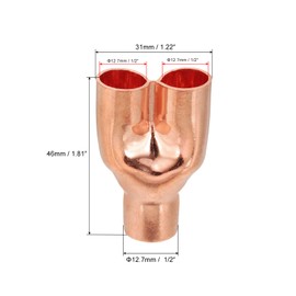PATIKIL 1/2" x 1/2" x 1/2" ID Tee Tee Y Type Copper Fitting, 2 Pcs Welding Joint Split Union Intersection for HVAC, Air Conditioning Refrigeration System