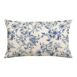MIGEEN Blue Floral Pillow Covers 12x20 Inch Vintage Flower Blue White Decorative Throw Pillow Covers Chinoiserie Pillowcases Square Cushion Covers for Couch Bed Sofa Chair Car Decor