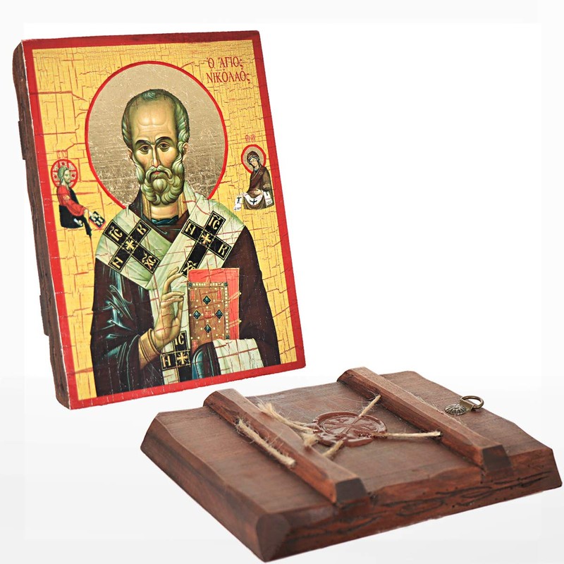 NKlaus Saint Nicholas Wonderworker, Christian Solid Wooden Icon 16 x