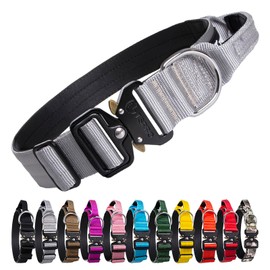 TSPRO Premium Dog Collars Tactical Dog Collar with Handle and Heavy Duty Quick-Release Metal Buckle Durable Thick and Adjustable for Medium to Large Dogs (Silver L)