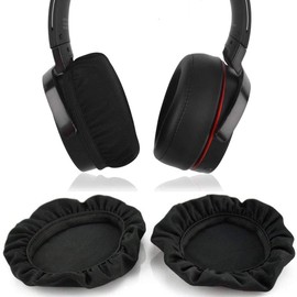 Flex Fabric Headphone Earpads Covers/Stretchable and Washable Sanitary Earcup Protectors Compatible with Most 3.5"-4.3" (9-11cm) Over-Ear Headphones - 2Pairs/Black