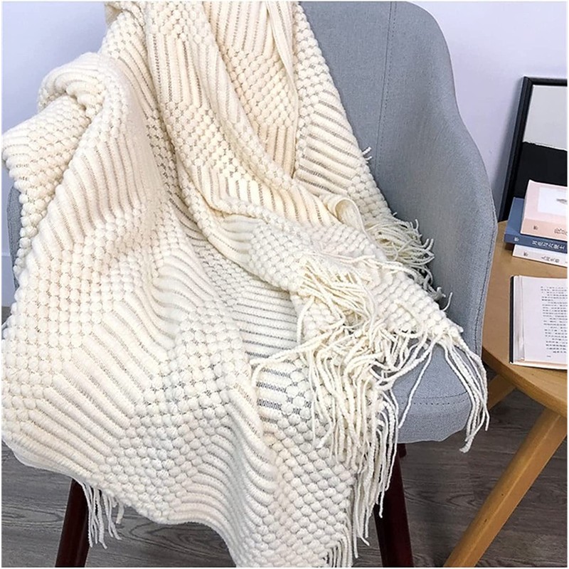 Hayisugal Bedspread Blanket Boho Blanket Soft Knitted Blanket Reversible Blanket