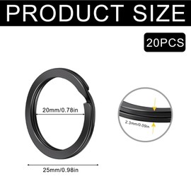 Pack of 20 Black Metal Flat Key Rings Key Rings Set Round Flat Key Rings 25 mm, Key Ring Small Key Ring Rings for DIY, Car Keys, Craft Ornaments