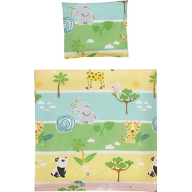 Erwin Müller Children's Bed Linen Set Zoo Animals Renforcé Green/Blue Size 100 x 135 cm (40 x 60 cm) - Smooth Quality, Temperature-Regulating with Practical Zip (Other Sizes)