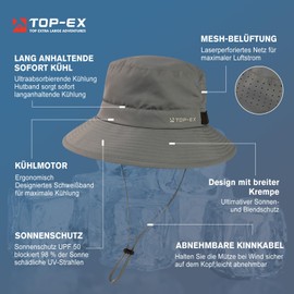 TOP-EX Cooling Fishing Hat Men's Breathable UV Protection Sun Hat Women's Summer Outdoor Hat with Wide Brim Foldable Safari Hat, 95553_Grey