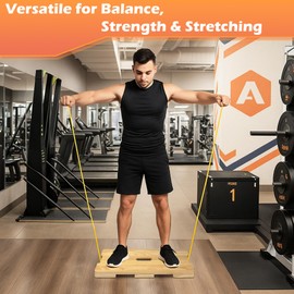 Wood Fitness Board with 5 Resistance Bands, Wooden Exercise Platform for Resistance Band Exercises, Home Workout for Stretching, Strength, Flexibility, Home Gym Tool