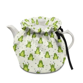 Yewattles Cute Frogs Print Teapot Protector Decoration Dust Proof Teapot Cover with Insulation Pad to Keep Tea Warm Accessories Decor