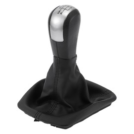 TUCKBOLD 5 Speed Manual Gear Shifter Knob with Cover for Skoda Octavia | Gearbox Stick Shifter Lever Knob Black Silver Tone Plastic Faux Leather 1 Pcs