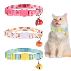 3 Pack Kitten Collar Breakaway with Bell & Pendant Adjustable Kitten Collars with Safety Buckle for Girl Boy Cats Puppy and Small Pets (3 Color)