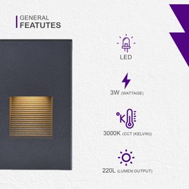 Ciata Indoor/Outdoor 3 Watt Vertical Stair/Step Light, 3000K, Hardwired, 220 Lumens, Wet Location use, Warm White, Vertical, 277V, CRI 80 for Step Lighting, Stair, Patio - Bronze Finish