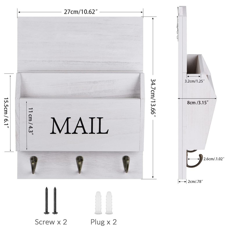 DLQuarts Mail Organizer with Key Holder for Wall Decorative Mail
