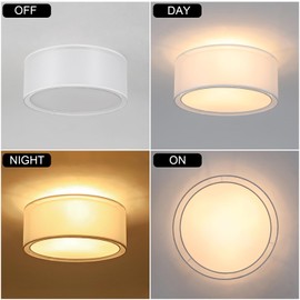 Luupyia 3-Light Double Fabric Drum Ceiling Light Fixture, 12.59 Inches Simple Semi Flush Mount Ceiling Lights with Double Fabric Shade, Modern Close to Ceiling Lights for Bedroom, Hallway E26 60W