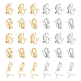 UNICRAFTALE 40 Pieces (20 Pairs) Stainless Steel Stud Earrings, Golden & Stainless Steel Colour Ring Earrings Findings, Clip-On Earring Converter Components for Non-Pierced Earrings, Approx. 12 mm