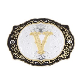 QQA Vintage Fashion Western Belt Buckle A to Z Initial Letter Cowboy Belt Buckles for Men/Women