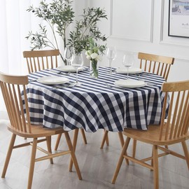 maxmill Round Checkered Tablecloth Spillproof Wrinkle Free Heavy Weight Gingham Table Cloth for Circular Table Cover Buffalo Plaid for Buffet Banquet Parties Holiday Dinner 70 Inch Navy and White